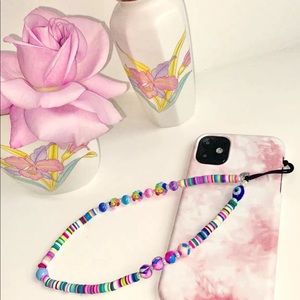 String Ting Night Garden In Pink Wristlet Beaded Phone Strap
